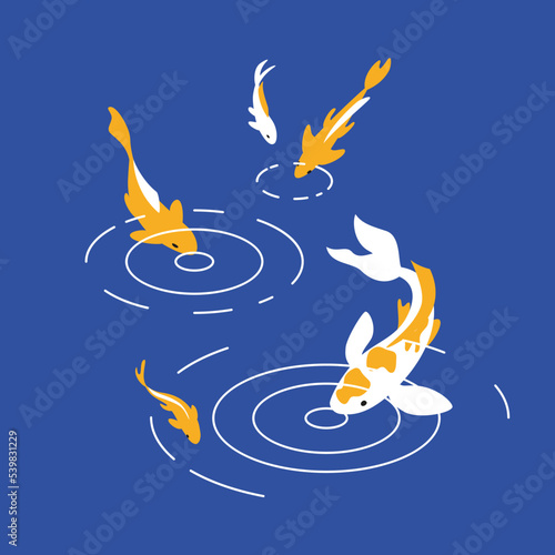 Japanese koi fish in pond. Hand drawn modern style vector illustration. Asian carp drawing