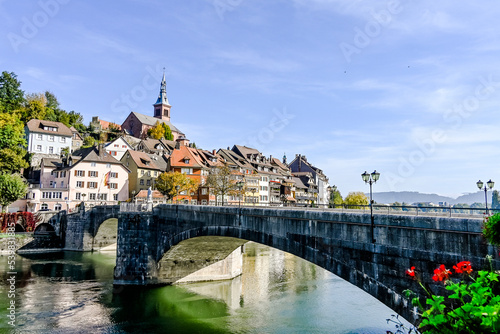 Laufenburg, Laufenburg Baden, Altstadt, Heilig Geist, Kirche, Laufenbrücke, Rhein, Rheinuferweg, Altstadthäuser, Herbst, Herbstsonne, Herbstfarben, Baden-Württemberg, Deutschland photo