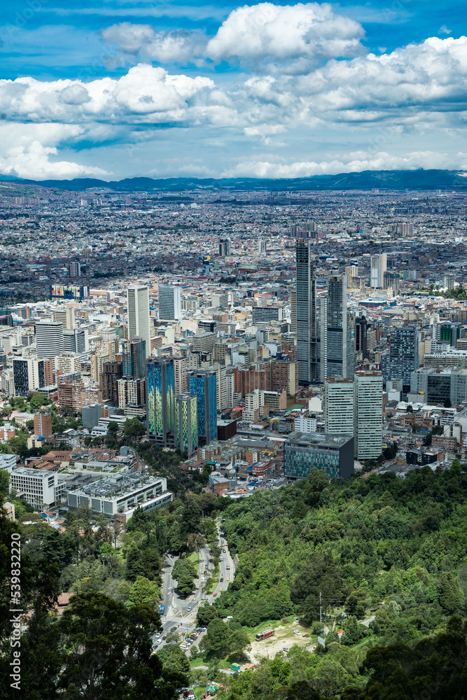 Bogotá, Colombia. September 7, 2022: Panoramic landscape of the city seen from the Monserrate hill. 