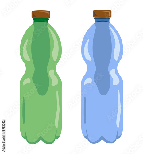 Green and blue plastic bottles
