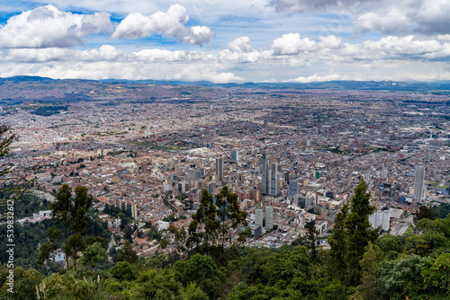 Bogotá, Colombia. September 7, 2022: Panoramic landscape of the city seen from the Monserrate hill. 