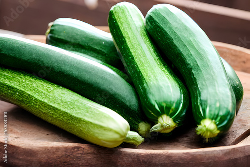 photo of green cucumbers, a fresh vegetable, recently harvested