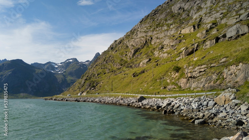 Coastal landscape in the Flakstad municipality in Lofoten, Norway