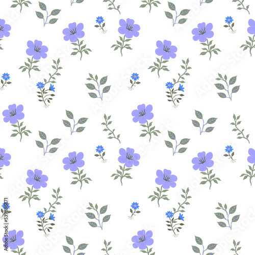 Cute floral pattern in the form of small flowers. Seamless vector texture. An elegant template for fashionable prints. Print with small purple flowers. Light background. © Maxim