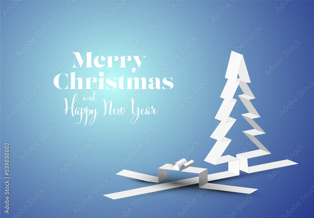 Merry Christmas Card with a White Tree and Gift Box Made from Paper ...