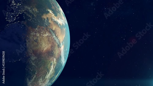 Planet Earth seen from space or the moon. Half lit side of the world showing Africa and Middle East. Day and night transition