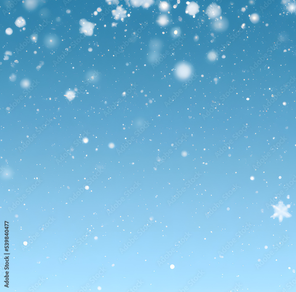 Illustration of heavy snowfall, snowflakes in different shapes and forms, snow.