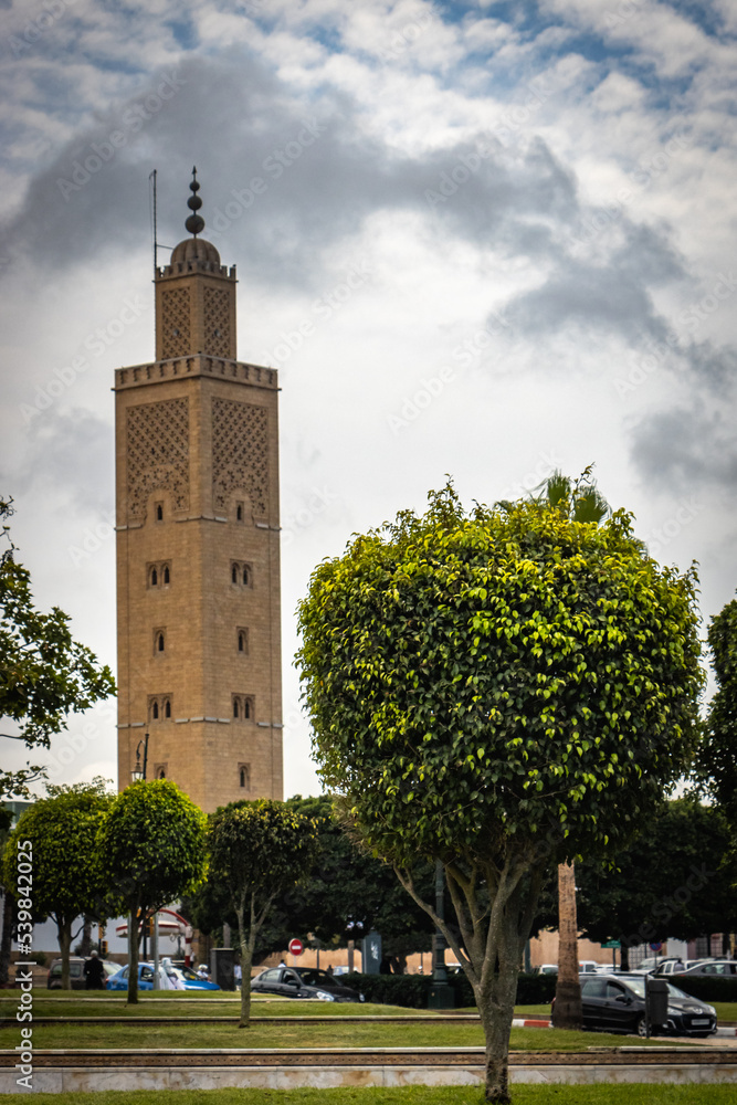 minaret of mosque, rabat, morocco, north africa