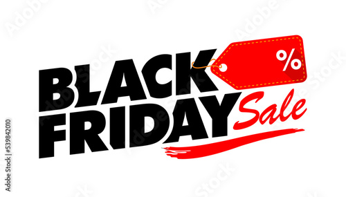 Black Friday header with price sticker and shopping cart. Vector template on transparent background photo