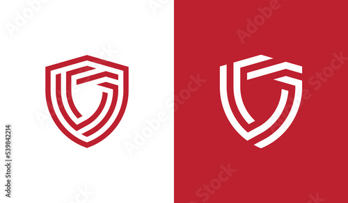 Shield Monogram Logo Concept icon sign symbol Design Element Line Art Style. Security, Defence, Guard Logotype. Vector illustration template