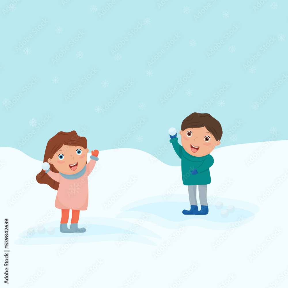 Children playing snowballs outdoor in winter. Winter Games. Vector illustration. Children playing snowballs outdoor in winter. Winter Games. Vector illustration.