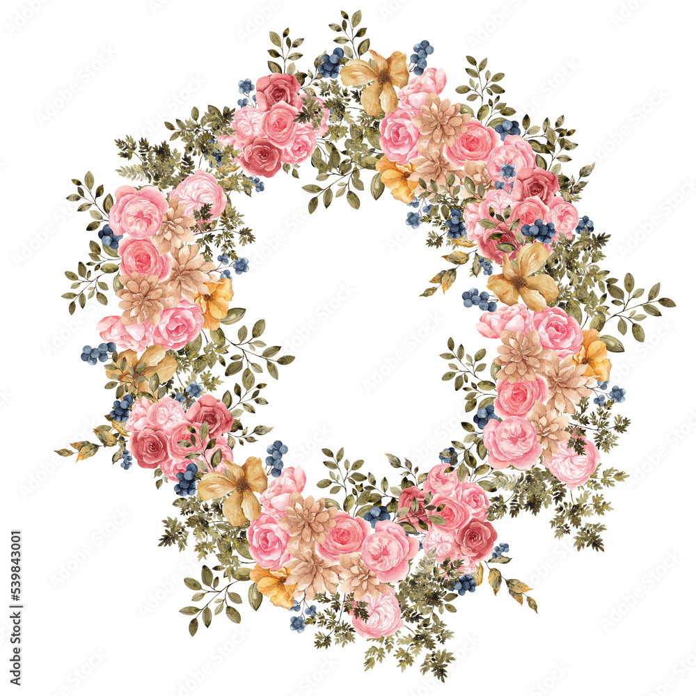 Watercolor autumn wreath with fall flowers, leaves, berry and mushroom, isolated on transparent background, PNG files. Forest snails and floral composition Watercolor autumn wreath with fall flowers, leaves, berry and mushroom, isolated on transparent background, PNG files. Forest snails and floral composition