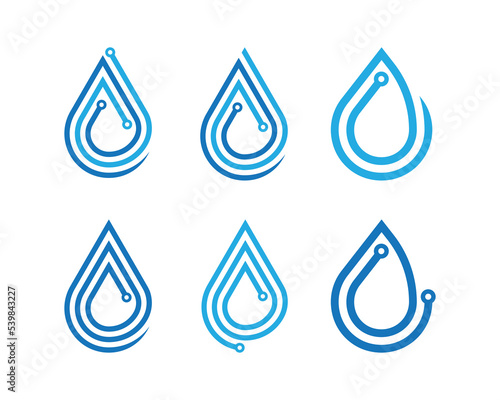 Water Drop Tech Logo Concept symbol sign icon Element Design Line Art Style. Droplet, Aqua, Technology Logotype. Vector illustration template