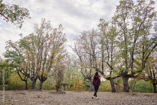 chica paseando en el bosque otoñal photo