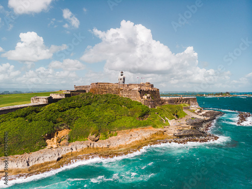 San juan el morro san Felipe castle fortress landscape with a lighthouse from the Caribbean puerto rico tropical island photo