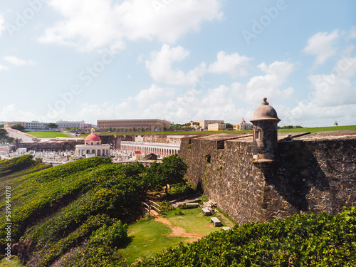 San juan el morro garita old wall fortress landscape from the Caribbean puerto rico tropical island photo