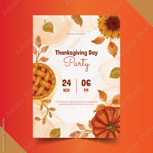 watercolor thanksgiving invitation template vector design illustration