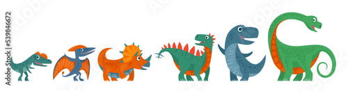 Dinosaurs set. Vector colorful flat icon isolated on white.