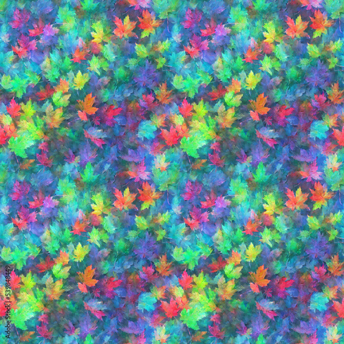 Bright painted leaves of different colors in the style of impressionism - seamless texture. © Anton
