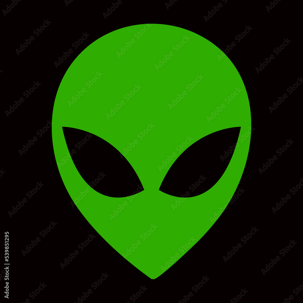 green alien head with black background to edit