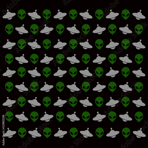 
black background with green alien and gray flying saucer to edit