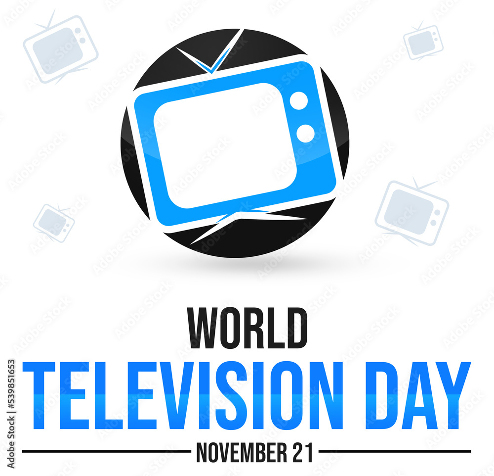 World Television Day Background with Blue old style television in air and typography. International television day backdrop World Television Day Background with Blue old style television in air and typography. International television day backdrop