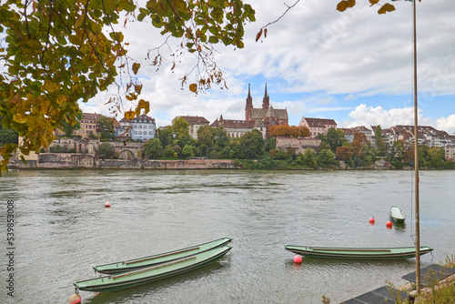 View of the city of Basel in Switzerland from the river Rhine. photo