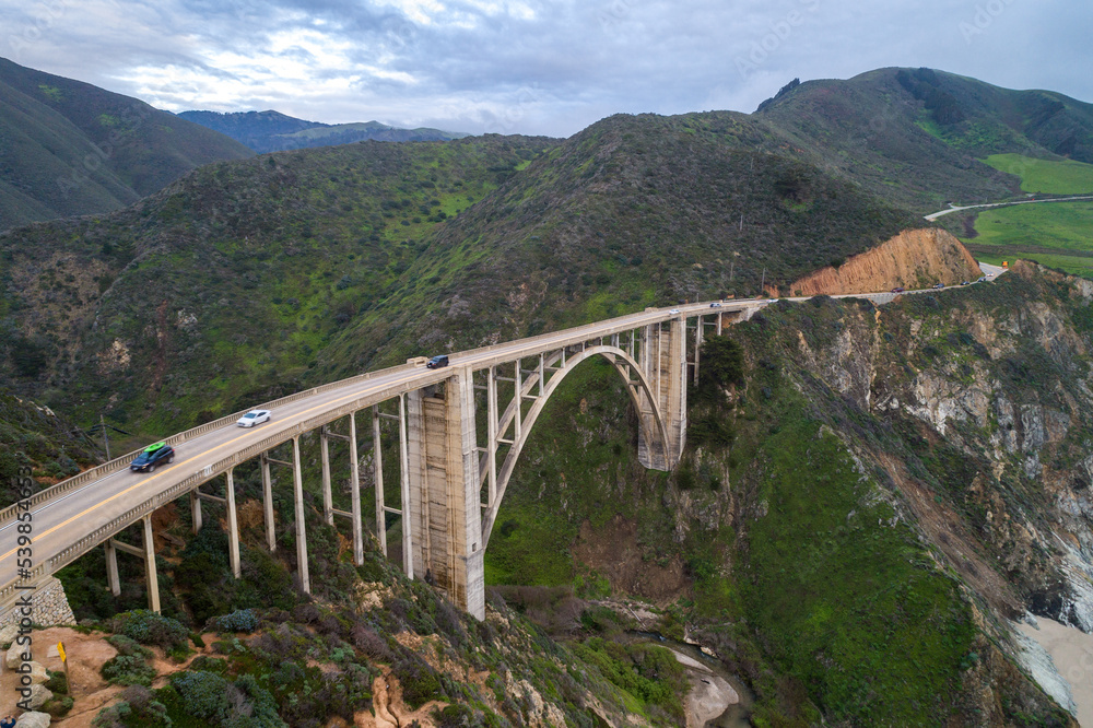 Bixby Creek Bridge also known as Bixby Canyon Bridge, on the Big Sur coast of California, is one of the most photographed bridges in California. USA Bixby Creek Bridge also known as Bixby Canyon Bridge, on the Big Sur coast of California, is one of the most photographed bridges in California. USA