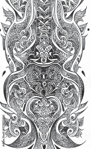 Decorative black and white gothic ornament, base for tattoo