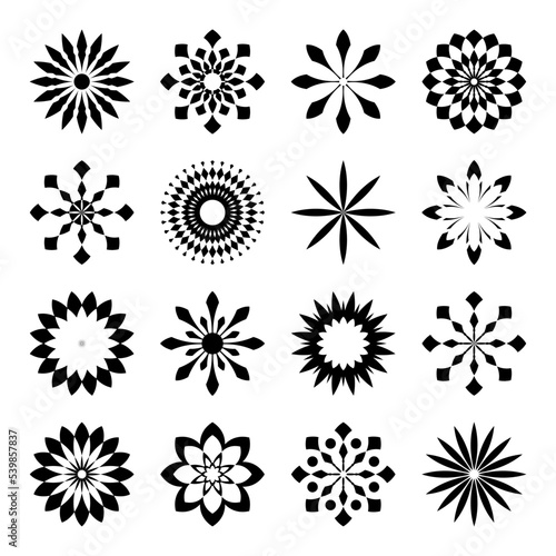 Abstract Flower, Sun and Star Icons. Design Elements Set.