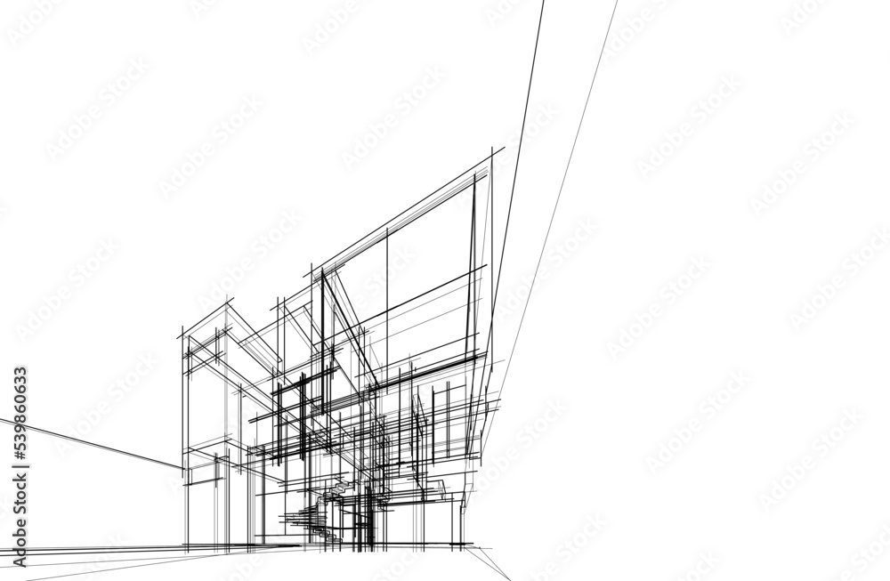 Linear architectural sketch of house Linear architectural sketch of house
