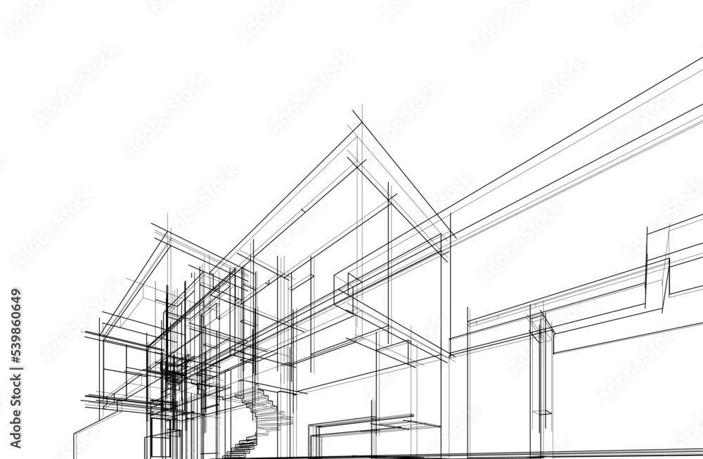 Linear architectural sketch of house Linear architectural sketch of house