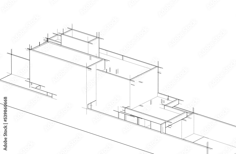 Linear architectural sketch of house Linear architectural sketch of house
