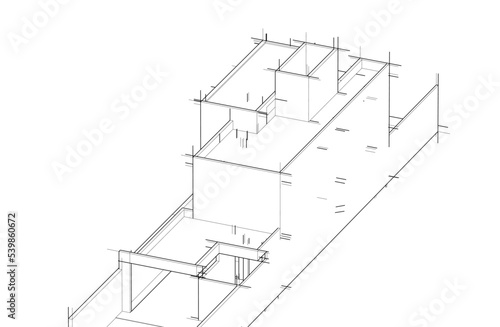 Linear architectural sketch of house 