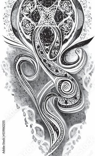 Decorative black and white gothic ornament, base for tattoo