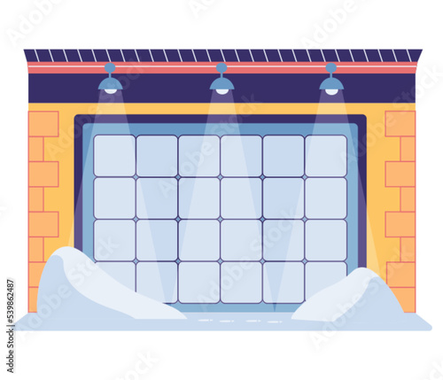 Garage door from various material with mechanical or automatic control system. Roller gate in premises for storing vehicles. Roll door in garage, car house storage isolated on white background