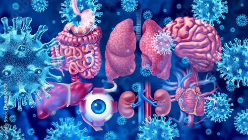 Foto Virus Organ Infection and long Covid syndrome or coronavirus pandemic symptoms t