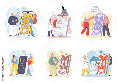 Online medical consultation and support metaphor. Online doctor. Healthcare services, Ask doctor. Tele medicine e-health service. Therapist videocalling phone screen. Diagnosis treatment of patients