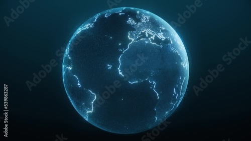 Blue hologram globe rotating, communication technology world network, 3d rendering futuristic concept, seamless loop 4k animation
