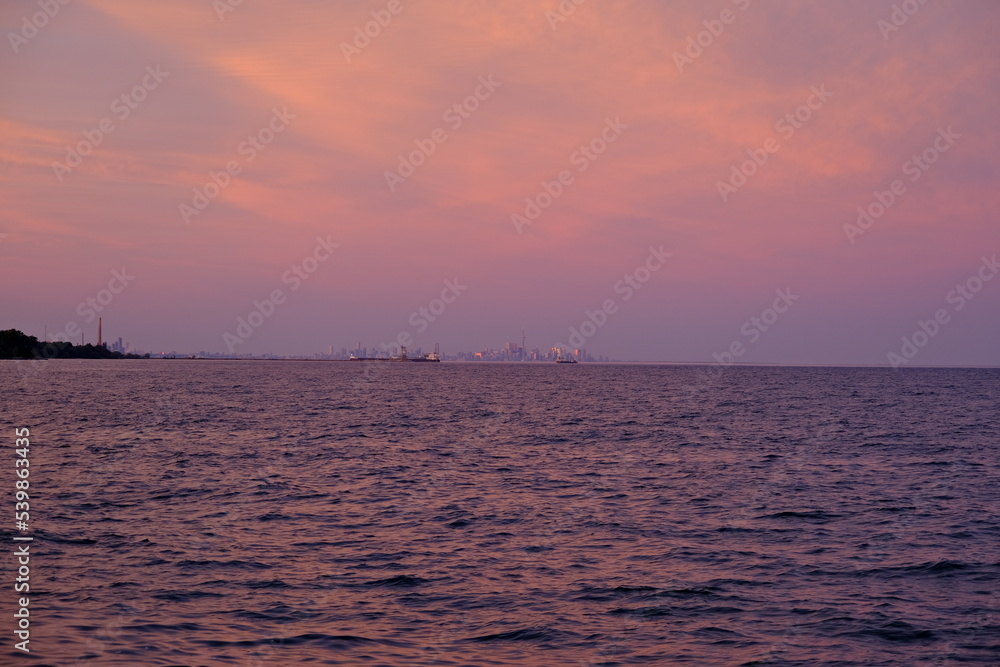 Naklejka premium Evening Toronto skyline with pinkish sky
