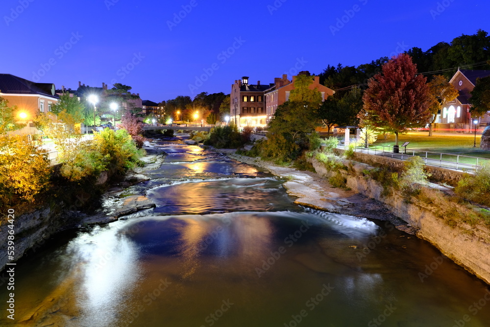 The river flows through the center of a beautiful town in Ontario