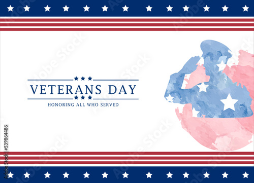 Veterans Day Template Design with US Flag and Soldier for Poster and Banner Vector Illustration. Honoring All Who Served. November 11