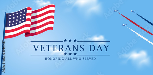 Veterans Day Template Design with US Flag and Soldier for Poster and Banner Vector Illustration. Honoring All Who Served. November 11