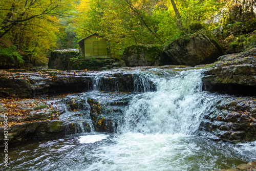 Fototapeta Naklejka Na Ścianę i Meble -  active waterfall in the mountain forest