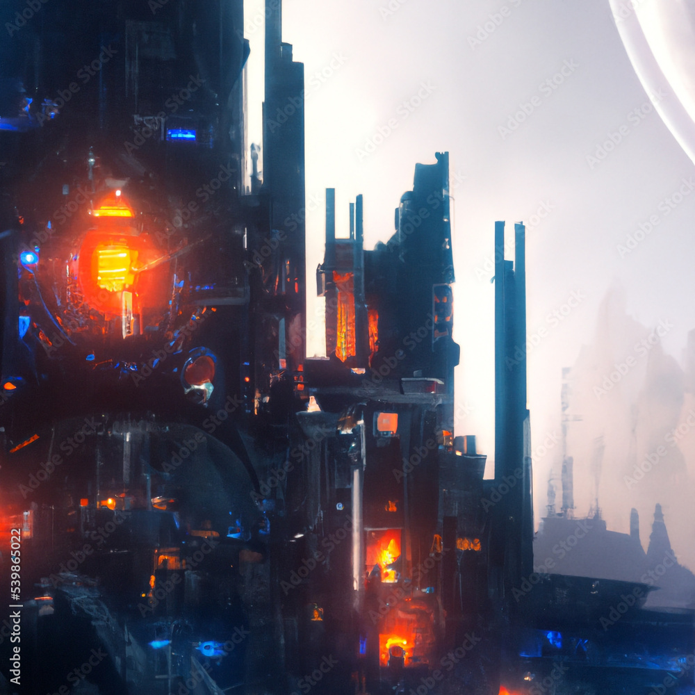 Digital concept art of futuristic cityscape. Future city alien world ...