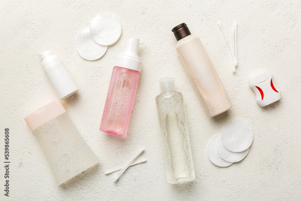 Mockup for bathing products top view flat lay, spa razor, toothpaste, soap, gel and other various accessories. Cosmetics for skin health. Bath Mockup for your logo Mockup for bathing products top view flat lay, spa razor, toothpaste, soap, gel and other various accessories. Cosmetics for skin health. Bath Mockup for your logo