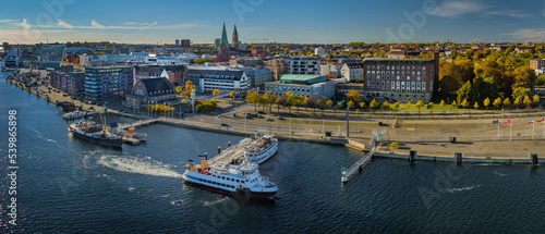 Obraz na plátně Panorama of  Kiel city center and harbor with line ferry