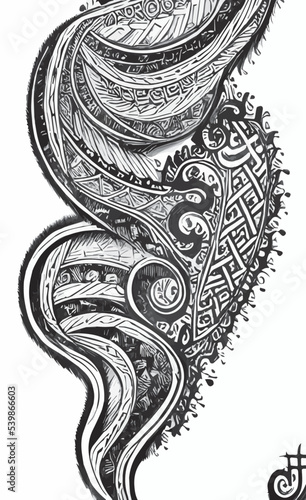 Decorative black and white gothic ornament, base for tattoo