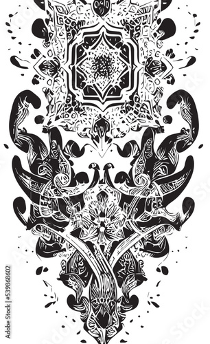 Decorative black and white gothic ornament, base for tattoo