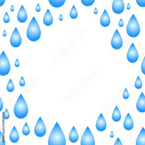 3D drops of water vector, rain empty frame template, frame for text